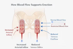 Simplified diagram explaining blood flow mechanism during erection